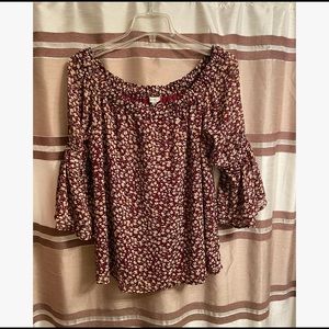 Off shoulder maroon floral blouse